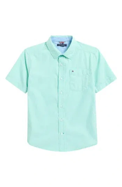 Tommy Hilfiger Kids' Tommy Stripe Short Sleeve Button-up Shirt In Blue