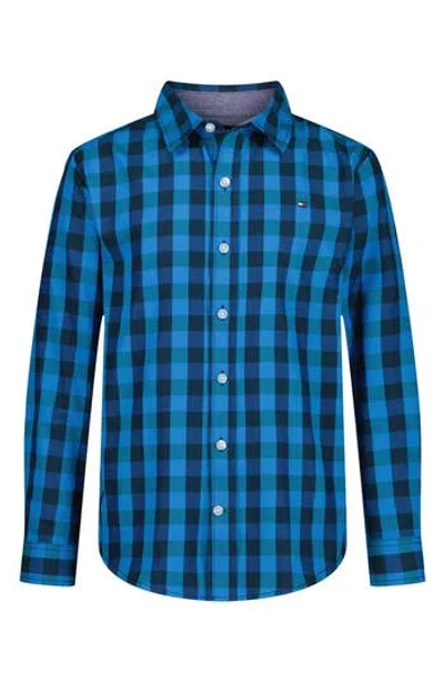 Tommy Hilfiger Kids' Twill Check Button-up Shirt In Blue