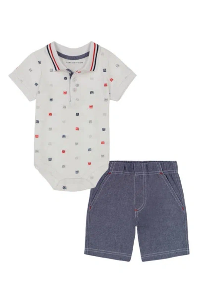 Tommy Hilfiger Babies'  Knit Polo Bodysuit & Pull-on Shorts Set In Blue Multi