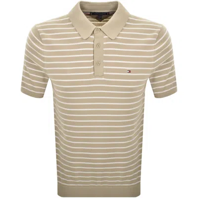 Tommy Hilfiger Knit Striped Polo T Shirt Beige In Sand