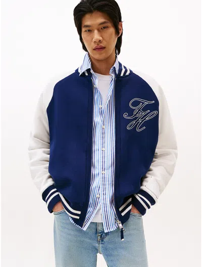 Tommy Hilfiger Knit Varsity Bomber In Blue