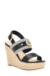 Tommy Hilfiger Kory Platform Wedge Espadrille Sandal In Black/ Black Logo