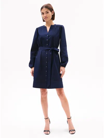 Tommy Hilfiger Lace Logo Trim Shirtdress In Navy