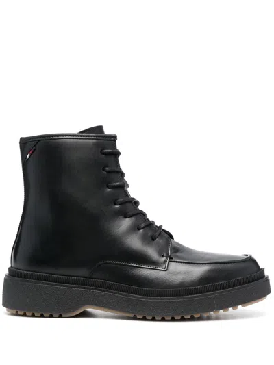 Tommy Hilfiger Lace-up Leather Ankle Boots In Black