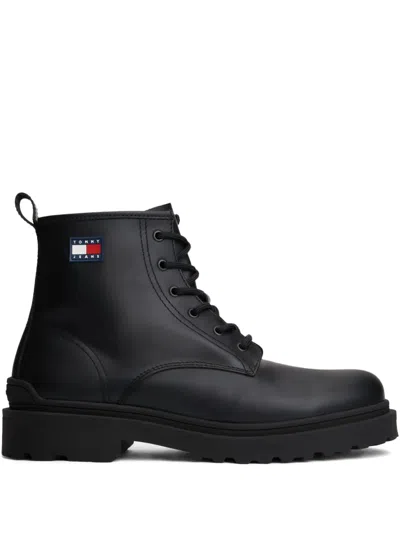 Tommy Hilfiger Lace-up Logo-detail Boots In Black