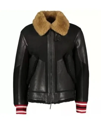 Pre-owned Tommy Hilfiger Lambskin Shearling Leather Jacket In Black