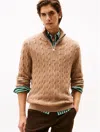 Tommy Hilfiger Lambswool Cable Knit Quarter In Brown