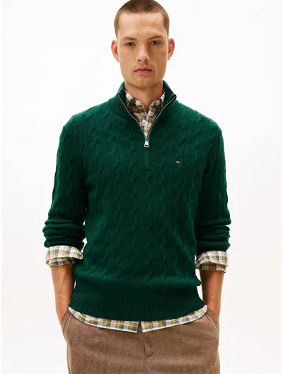Tommy Hilfiger Lambswool Cable Knit Quarter In Green