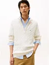 Tommy Hilfiger Lambswool Cable Knit Quarter In Neutral