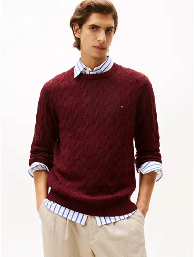 Tommy Hilfiger Lambswool Cable Knit Sweater In Burgundy