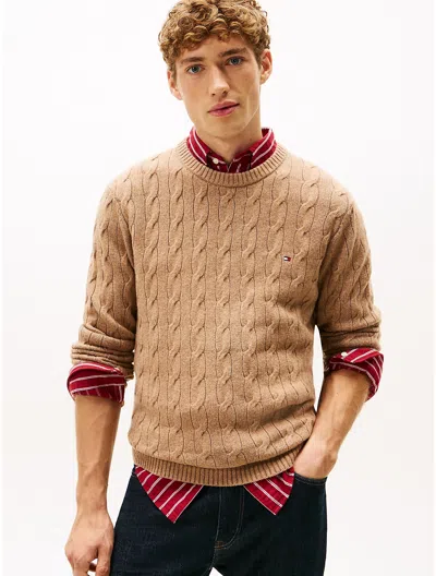 Tommy Hilfiger Lambswool Cable Knit Sweater In Brown