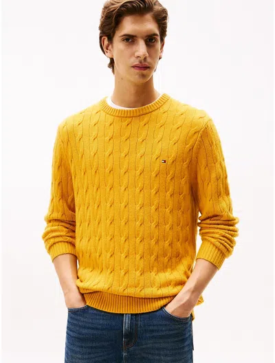 Tommy Hilfiger Lambswool Cable Knit Sweater In Yellow