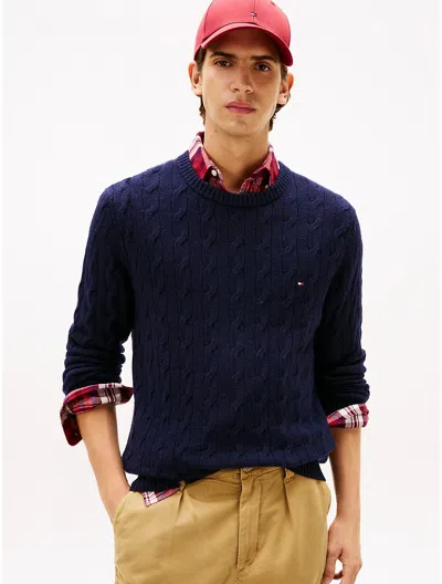 Tommy Hilfiger Lambswool Cable Knit Sweater In Blue