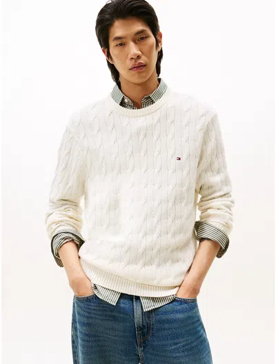 Tommy Hilfiger Lambswool Cable Knit Sweater In White