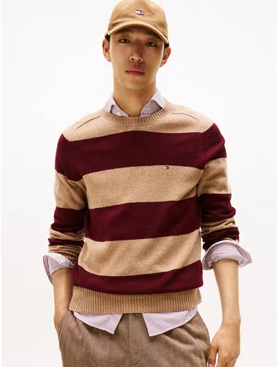 Tommy Hilfiger Lambswool Crewneck Sweater In Brown