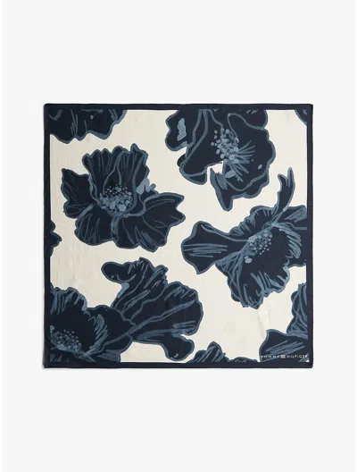 Tommy Hilfiger Large Graphic Print Silk Scarf In Blue