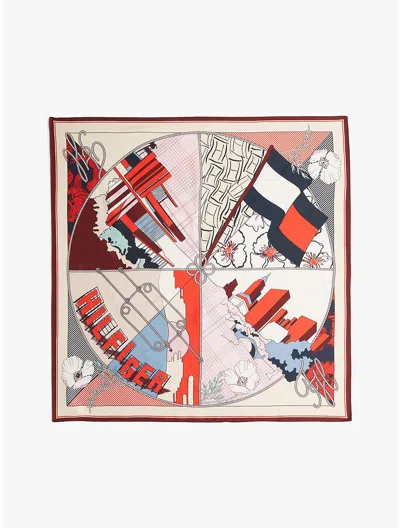 Tommy Hilfiger Large Graphic Print Silk Scarf In Multi
