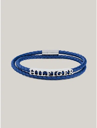 Tommy Hilfiger Leather Braided Double Bracelet In Blue