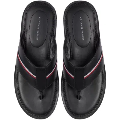 Tommy Hilfiger Leather Flip Flops Black