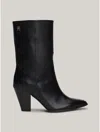 Tommy Hilfiger Leather Heeled Cowboy Boot In Black