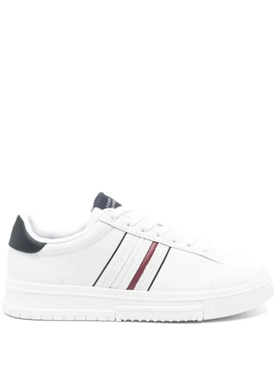 Tommy Hilfiger Leather Logo-debossed Sneakers In White
