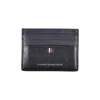 Tommy Hilfiger Sleek Blue Leather Card Holder With Contrast Details In Black