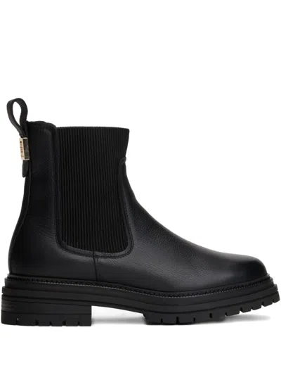 Tommy Hilfiger Leather Pull-tab Chelsea Boots In Black
