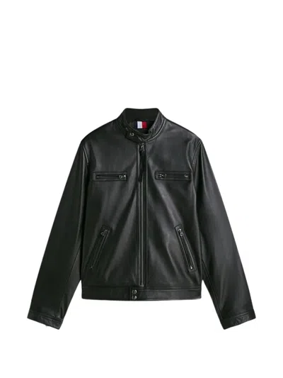 Tommy Hilfiger Leather Racer Jacket In Black