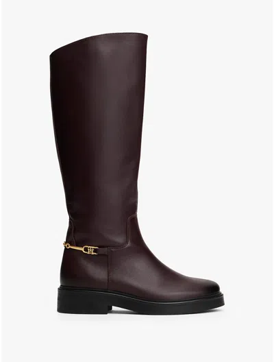 Tommy Hilfiger Leather Riding Boot In Brown