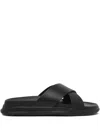 Tommy Hilfiger Leather Slides In Black