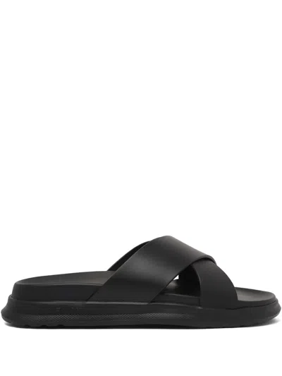 Tommy Hilfiger Leather Slides In Black
