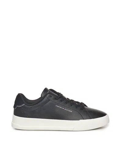 Tommy Hilfiger Leather Sneakers In Black