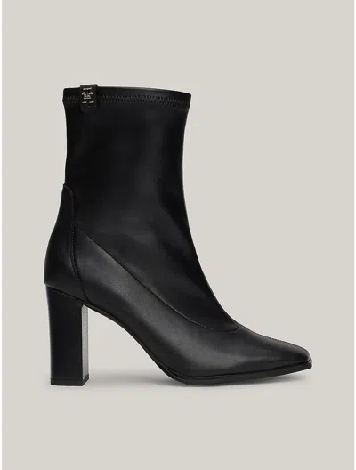 Tommy Hilfiger Leather Square Toe Block Heel Boot In Black