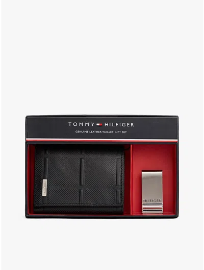 Tommy Hilfiger Leather Trifold Wallet & Money Clip Set In Black