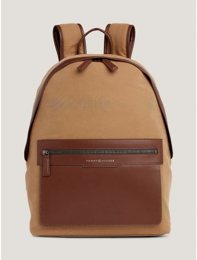 Tommy Hilfiger Leather Trim Dome Backpack In Desert Khaki
