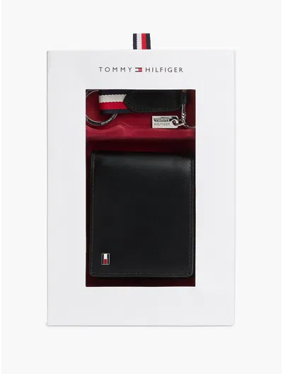 Tommy Hilfiger Leather Wallet & Keychain Gift Set In Black
