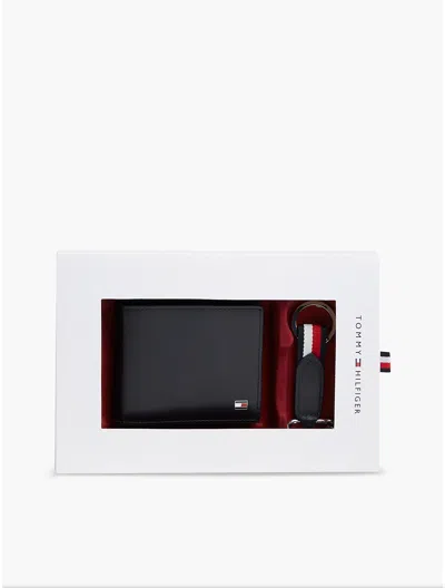Tommy Hilfiger Leather Wallet & Keychain Gift Set In Navy Blue