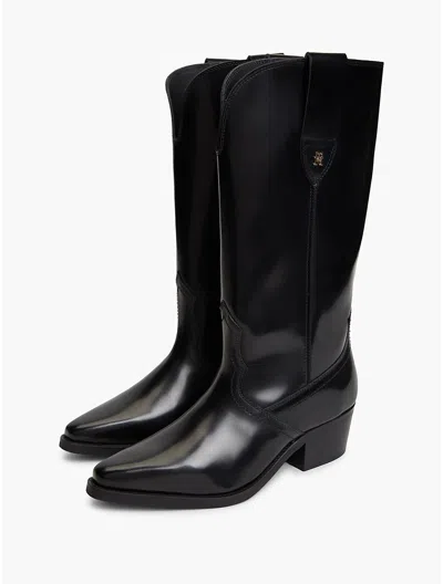 Tommy Hilfiger Leather Western Boot In Black