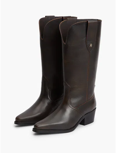 Tommy Hilfiger Leather Western Boot In Animal Print