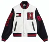 Tommy Hilfiger Leather Wool College Bomber Jacket In Multi