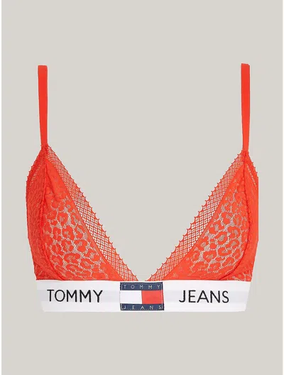 Tommy Hilfiger Leopard Lace Unlined Triangle Bralette In Hot Heat