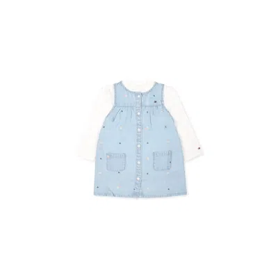 Tommy Hilfiger Light Blue Set For Baby Girl With Floral Print In Denim