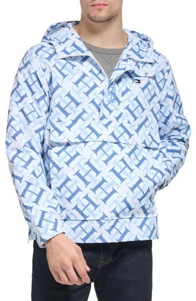 Tommy Hilfiger Lightweight Logo Anorak In White/light Blue Logo