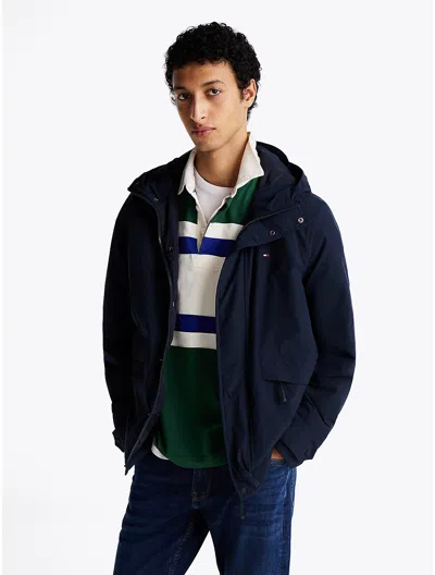 Tommy Hilfiger Lightweight Packable Hooded Windbreaker In Navy