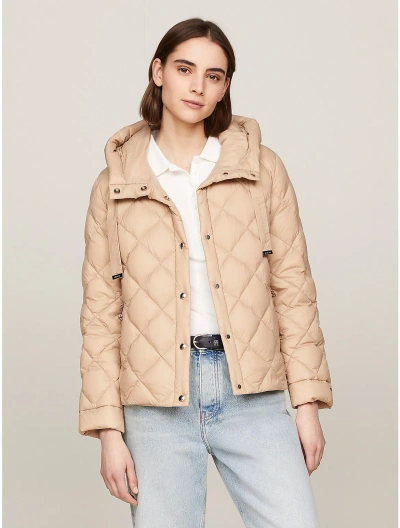 Tommy Hilfiger Lightweight Quilted Down Hooded Jacket In Beige