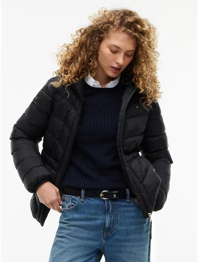 Tommy Hilfiger Lightweight Quilted Hooded Jacket In Black
