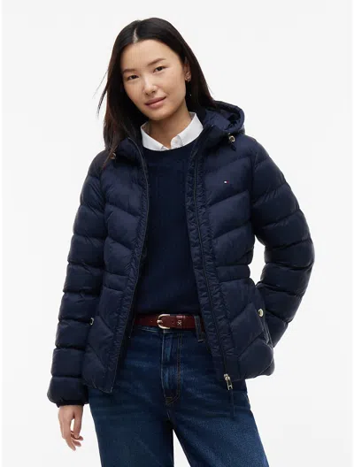 Tommy Hilfiger Lightweight Quilted Hooded Jacket In Navy Blue