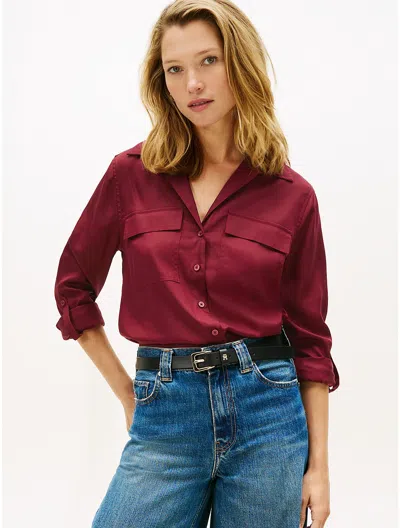 Tommy Hilfiger Lightweight Utility Shirt In Burgundy