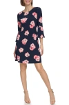 Tommy Hilfiger Lily Cluster Bell Sleeve Jersey Shift Dress In Sky Captain/ Bloom