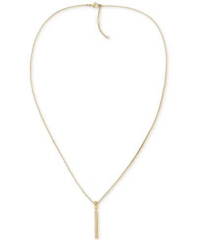 Tommy Hilfiger Linear Logo Bar Necklace, 26" + 2" Extender In Gold